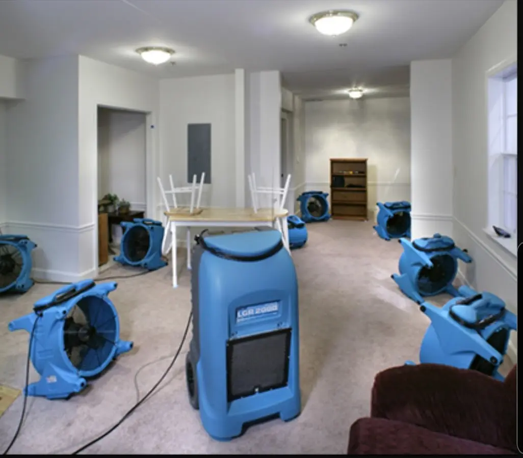 Air movers and dehumidifier setup for Water Extraction & Removal in Wood River